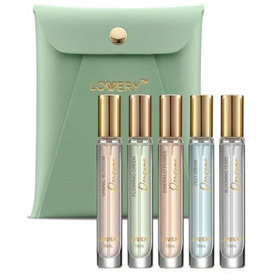 Lovery 6pc Perfume Set, Floral Scented Eau De Parfum Body Spray With Leather Pouch In Green