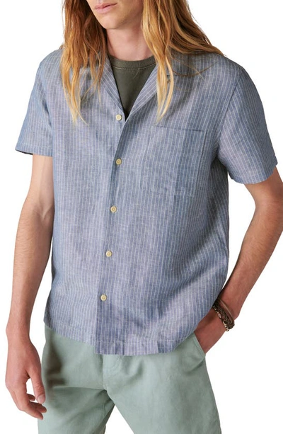 Lucky Brand Stripe Short Sleeve Linen & Cotton Button-up Camp Shirt In Blue