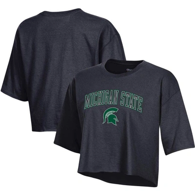 Champion Black Michigan State Spartans Cropped Boyfriend T-shirt In Heather Navy