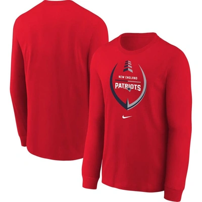 Nike Kids' Preschool  Red New England Patriots Icon Football Performance Long Sleeve T-shirt