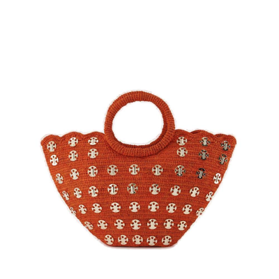 Rabanne Paco  Metallic Disc Embellished Basket Bag In Orange