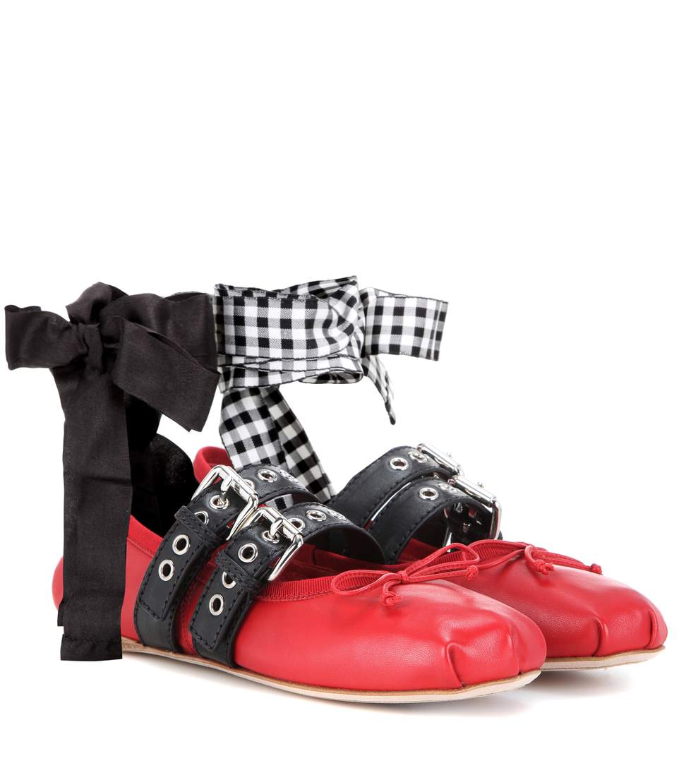 Miu Miu Buckle-embellished Leather Ballerinas In Rosso + Eero | ModeSens