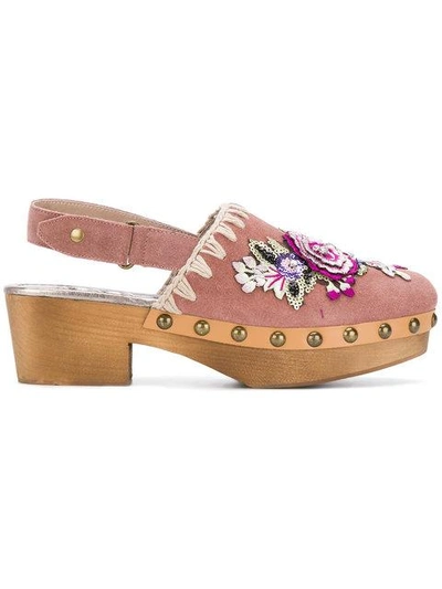 Mou Embroidered Clog Sandals In Pink