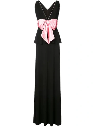 Gucci Embellished Bow Peplum Gown In Black