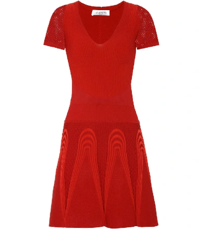 Valentino Ribbed Stretch-knit Minidress In Red