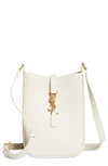 Saint Laurent Le 5 A 7 Mini Ysl Vertical Bucket Bag In Smooth Leather In Blanc Vintage
