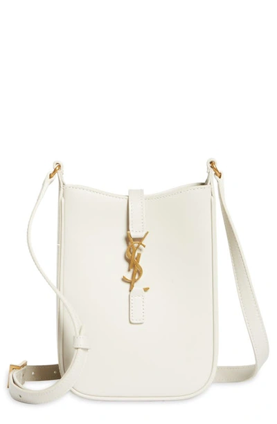 Saint Laurent Le 5 A 7 Mini Ysl Vertical Bucket Bag In Smooth Leather In Blanc Vintage