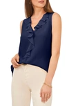 Vince Camuto Ruffle Neck Sleeveless Georgette Blouse In Classic Navy