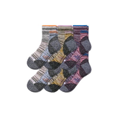 Bombas Hiking Performance Quarter Sock 6-pack In Ecru Wine Mix