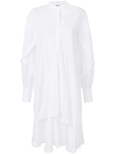 Msgm Asymmetric Cotton Shirt Dress In White
