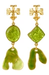 Tory Burch Women's Roxanne 18k-gold-plated, Resin & Enamel Small Double-drop Earrings In Gold Green