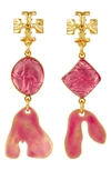 Tory Burch Women's Roxanne 18k-gold-plated, Resin & Enamel Small Double-drop Earrings In Rose Gold