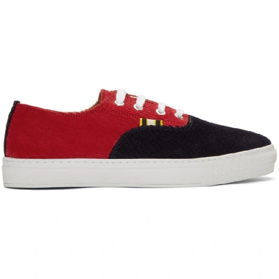 Aprix Two-tone Corduroy Sneakers In Red Navy