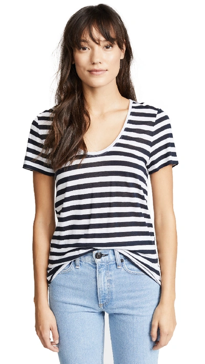 Rag & Bone Laila Striped Scoop-neck Tee In Navy/ White