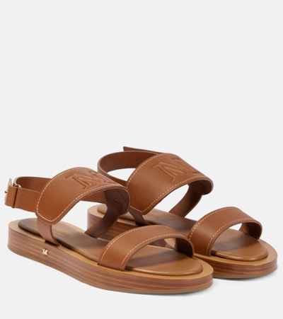 Max Mara Diana Leather Flat Sandals In Brown