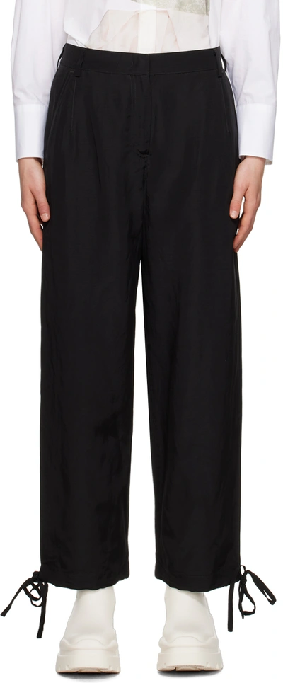 Msgm Drawstring-cuffs Linen-blend Trousers In Black