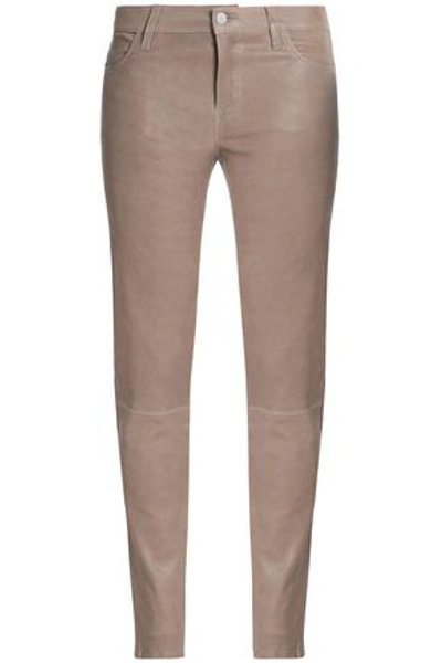 J Brand Maude Leather Slim-leg Pants In Taupe