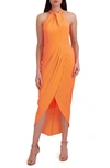 Julia Jordan Knot Neck Halter Dress In Neon Orange