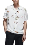 Rag & Bone Avery Print Short Sleeve Button-up Camp Shirt In Ecru Dragonfly