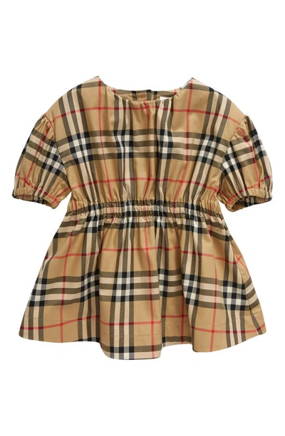 Burberry Kids' Beige Cotton Vintage Check Dress In Brown