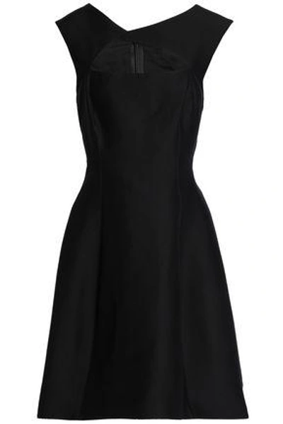 Halston Heritage Cutout Cotton And Silk-blend Mini Dress In Black