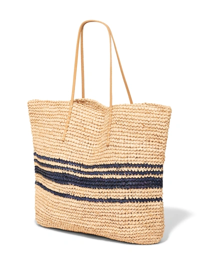 Faherty Coastal Stripe Straw Beach Tote Bag In Natural