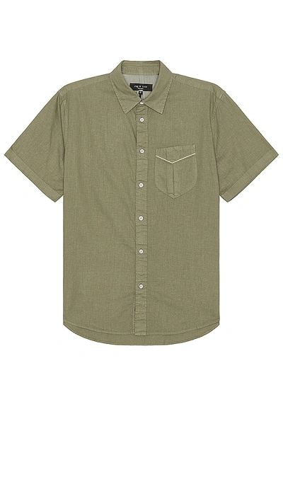 Rag & Bone Arrow Short Sleeve Hemp & Cotton Button-up Shirt In Green