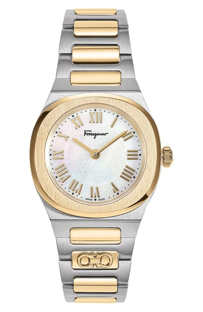 Ferragamo Women's Swiss Elliptical Two-tone Stainless Steel Bracelet Watch 28mm In Two Tone