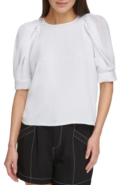 Dkny Puff Sleeve Satin Blouse In White