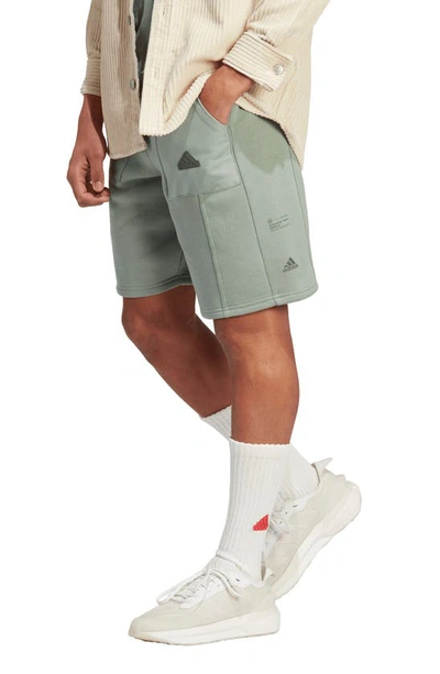 Adidas Sportswear Fleece Hiking Shorts In Silver Green