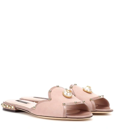 Dolce & Gabbana Embellished Suede Sandals In Pink