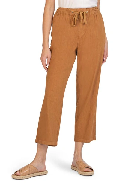 Kut From The Kloth Haisley Crop Drawstring Linen Pants In Whiskey