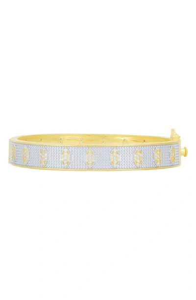 Freida Rothman Blossoming Pavé Crystal Hinge Bangle In Gold And Silver