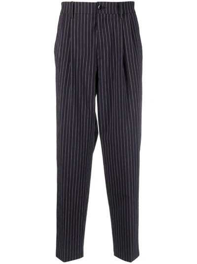 Etro Pinstriped Blue Trousers In Cotton In Light Blue