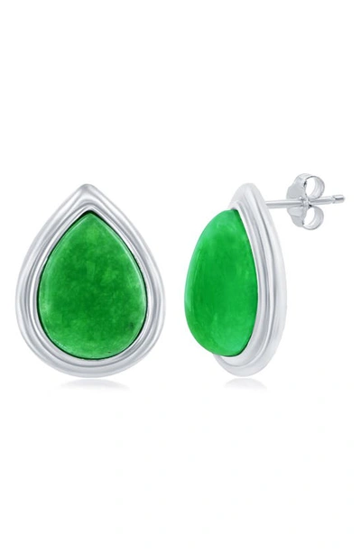 Simona Sterling Silver Jade Pear Shaped Stud Earrings In Green