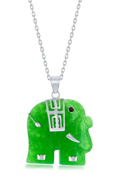 Simona Jade Elephant Pendant Necklace In Green