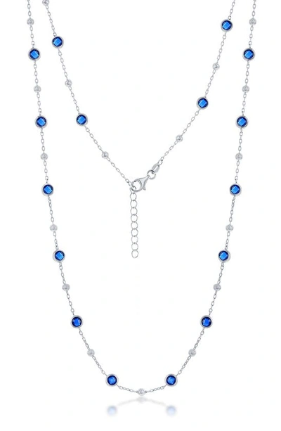Simona Sterling Silver Cz Station Necklace In Blue