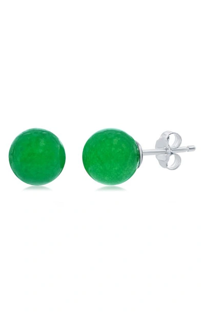 Simona Sterling Silver & Jade Round Stud Earrings In Green