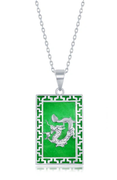 Simona Rectangular Dragon Jade Pendant Necklace In Green