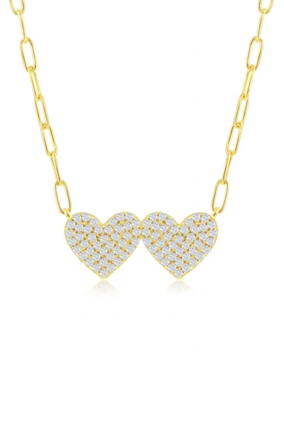 Simona Sterling Silver & Cz Double Heart Pendant Necklace In Gold