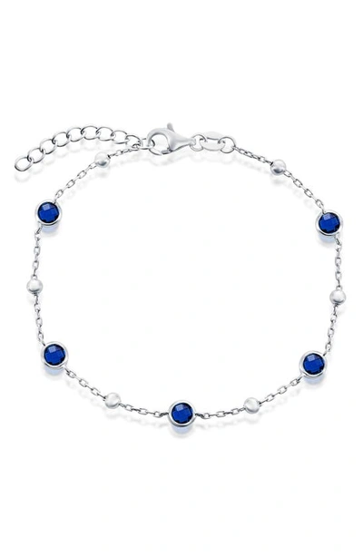 Simona Sterling Silver Bezel-set And Cz Bead Bracelet (white, Green, Blue Or Red) In Sapphire