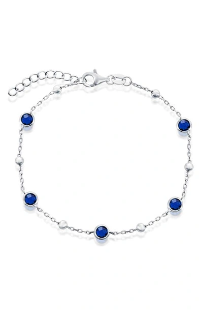 Simona Sterling Silver Bezel-set And Cz Bead Bracelet (white, Green, Blue Or Red)