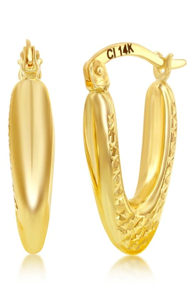 Simona 14k Gold Plated Textured Oval Hoop Earrings