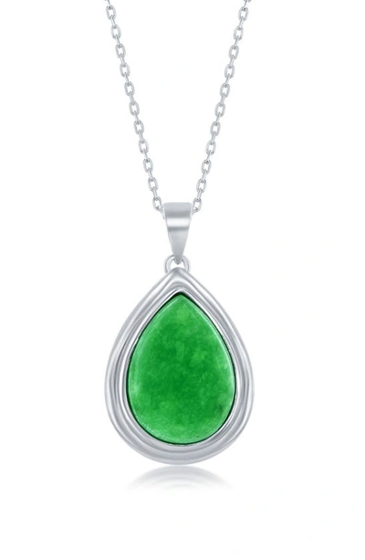 Simona Sterling Silver Pear-shaped Jade Pendant Necklace In Green