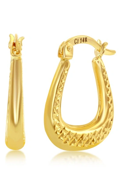 Simona 14k Yellow Gold Diamond Cut Oval Hoop Earrings