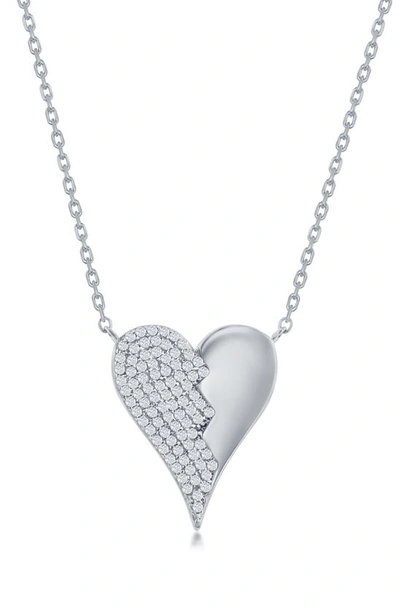 Simona Sterling Silver & Cz Broken Heart Pendant Necklace