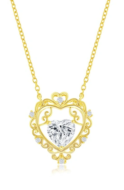 Simona Sterling Silver Cz Heart Necklace In Gold