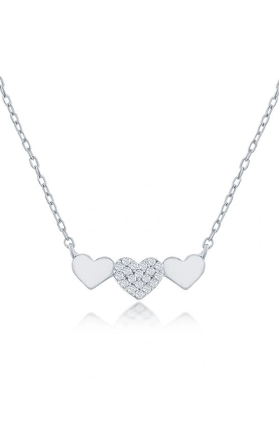 Simona Sterling Silver Triple Heart Cz Pendant Necklace