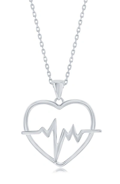 Simona Sterling Silver Heartbeat Heart Pendant Necklace