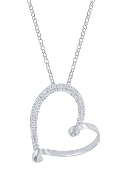 Simona Micro Pavé Cubic Zirconia Heart Pendant Necklace In Silver